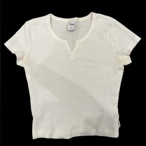 TNA Off-White Waffle Knit V-Neck Top